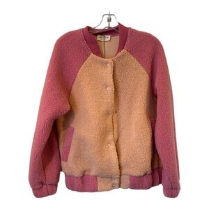 New In VeryJ Boutique Colorblock fuzzy teddy bear bomber jacket size small girly